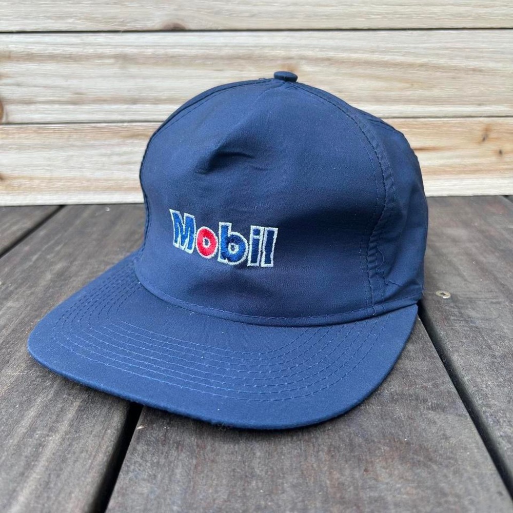 Vintage Head to Toe Navy Blue Mobil Oil Embroidered Snapback Cap Hat